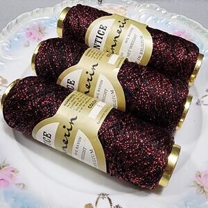 3 Red/Black Metallic Yarn Thread Color #6 1oz each Entice Spinnerin Vintage 1980